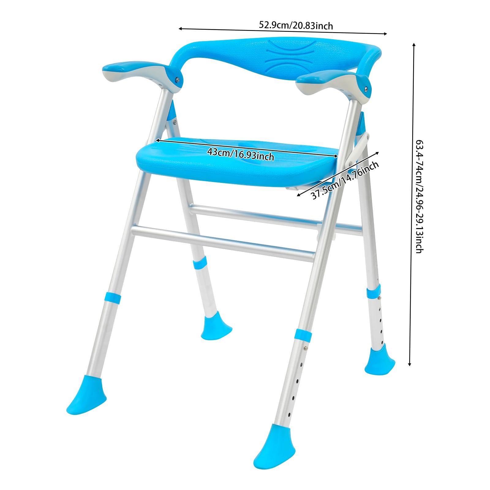 Silla de ducha para personas mayores, plegable, con respaldo y reposabrazos, altura regulable de 63,4 a 74 cm, con almohadillas antideslizantes para los pies, hasta 180 kg, color verde claro