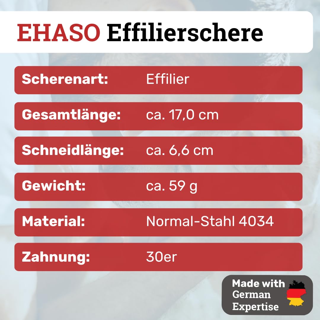EHASO doppelseitige Effilierschere Rostfrei, 17cm mit 30er Zahnung