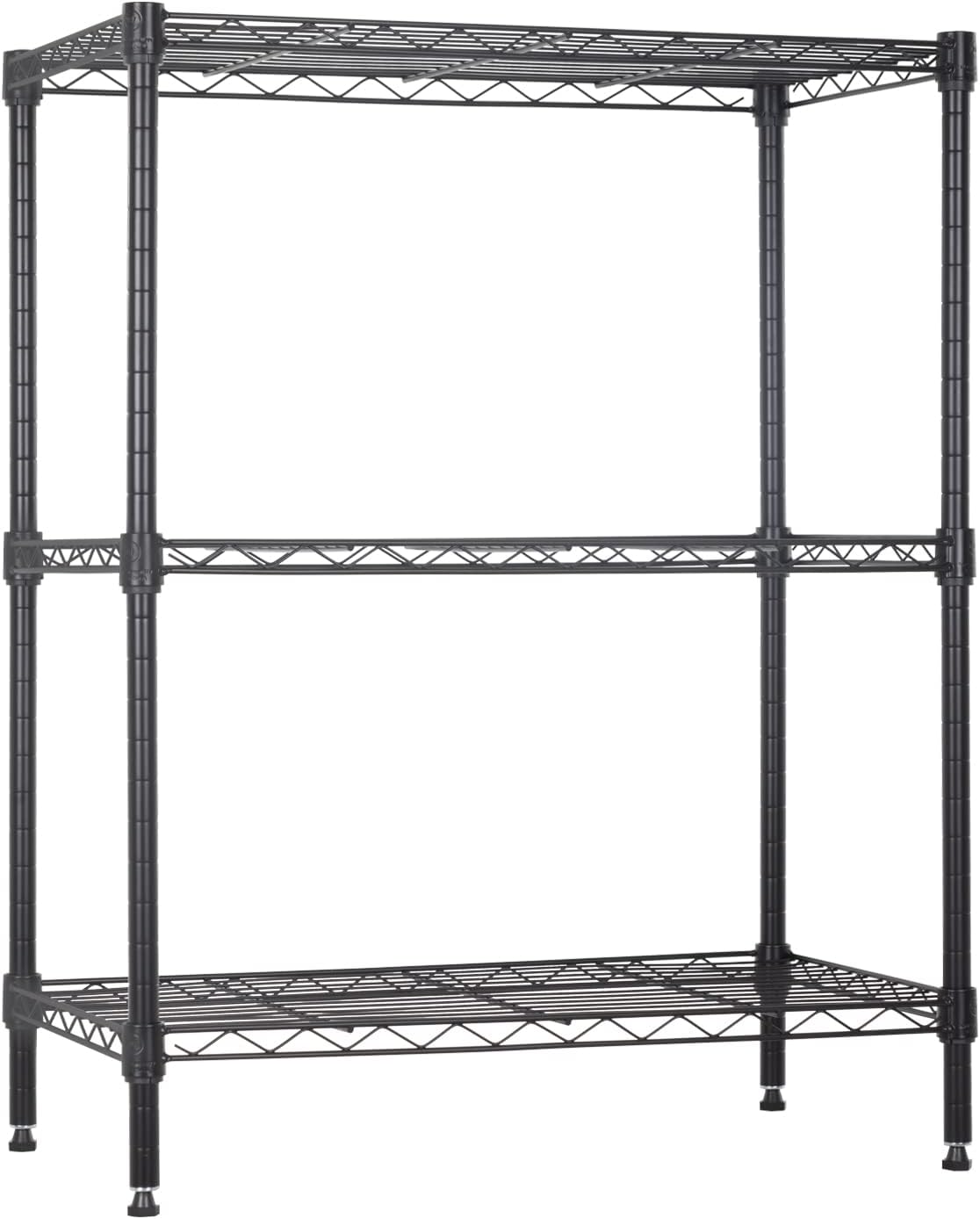 3-Tier Metal Wire Shelving Unit, Heavy Duty Adjustable Storage Rack for Laundry Room, Pantry, Kitchen, Garage Organization and Storage, Small Space Shelves (Black, 23"L × 13.2"W × 30.2"H)