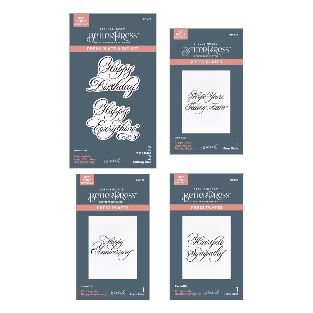 Spellbinders BetterPress Copperplate Happy Everything Sentiments Bundle