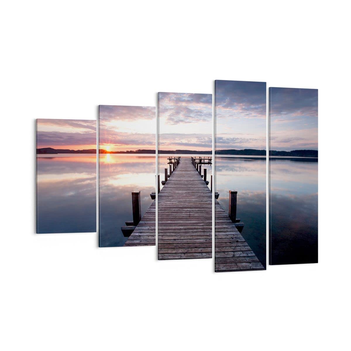 Moderne Impression sur Toile 150x100cm Image Tableau Decoration Murale Matinée lever de soleil brouillard lac Tableaux Decoratifs Chambre Triptyque 5 parties Décoration Salon Art EA150x100-2593