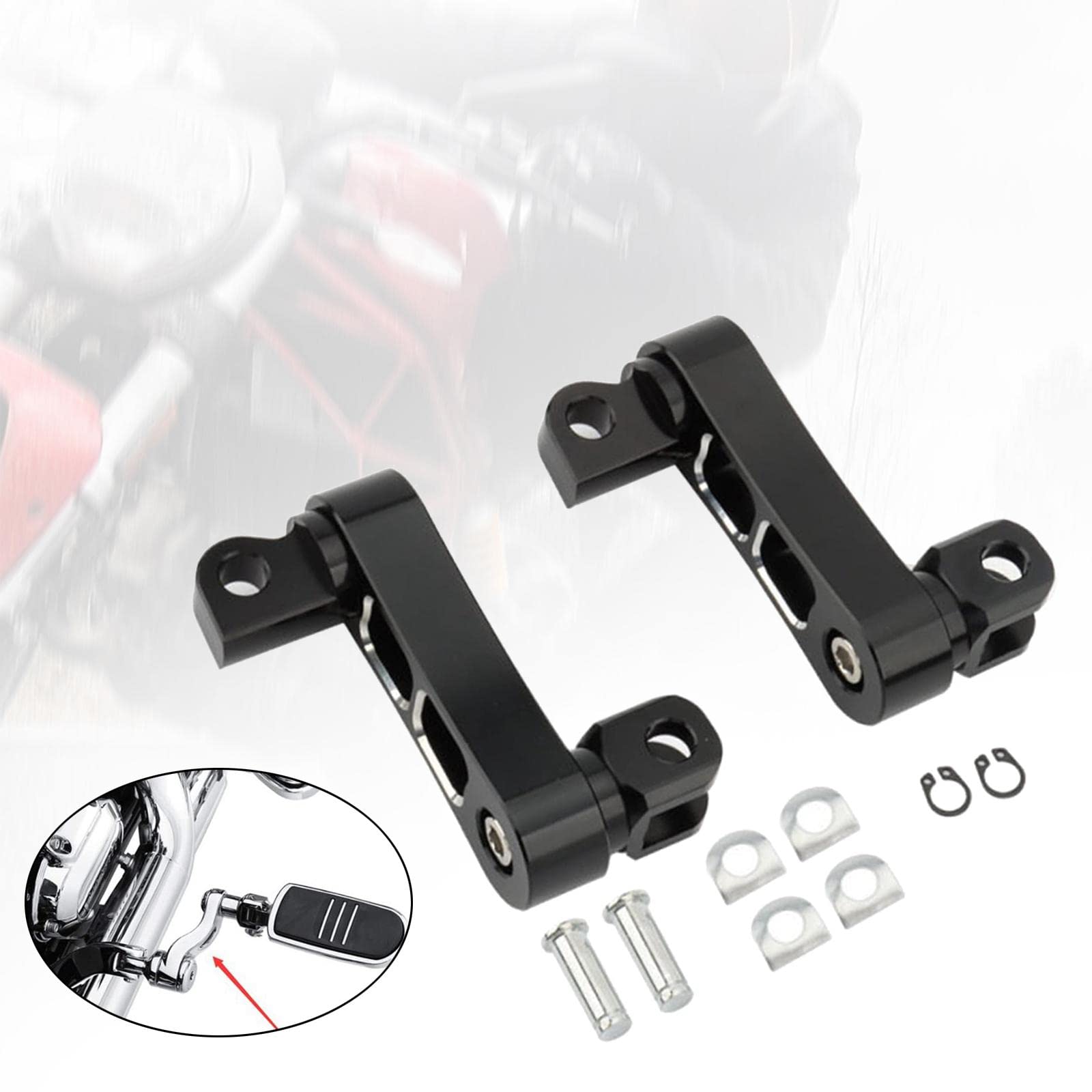 Oshhni 2 Stück Motorrad Fußrasten Ersatz Halterungen Verlängerungen Fußstützen Kit Aluminium Funktion mit Befestigungsteilen für Fahrgäste Motorradpflege Rep, Schwarz und Silber