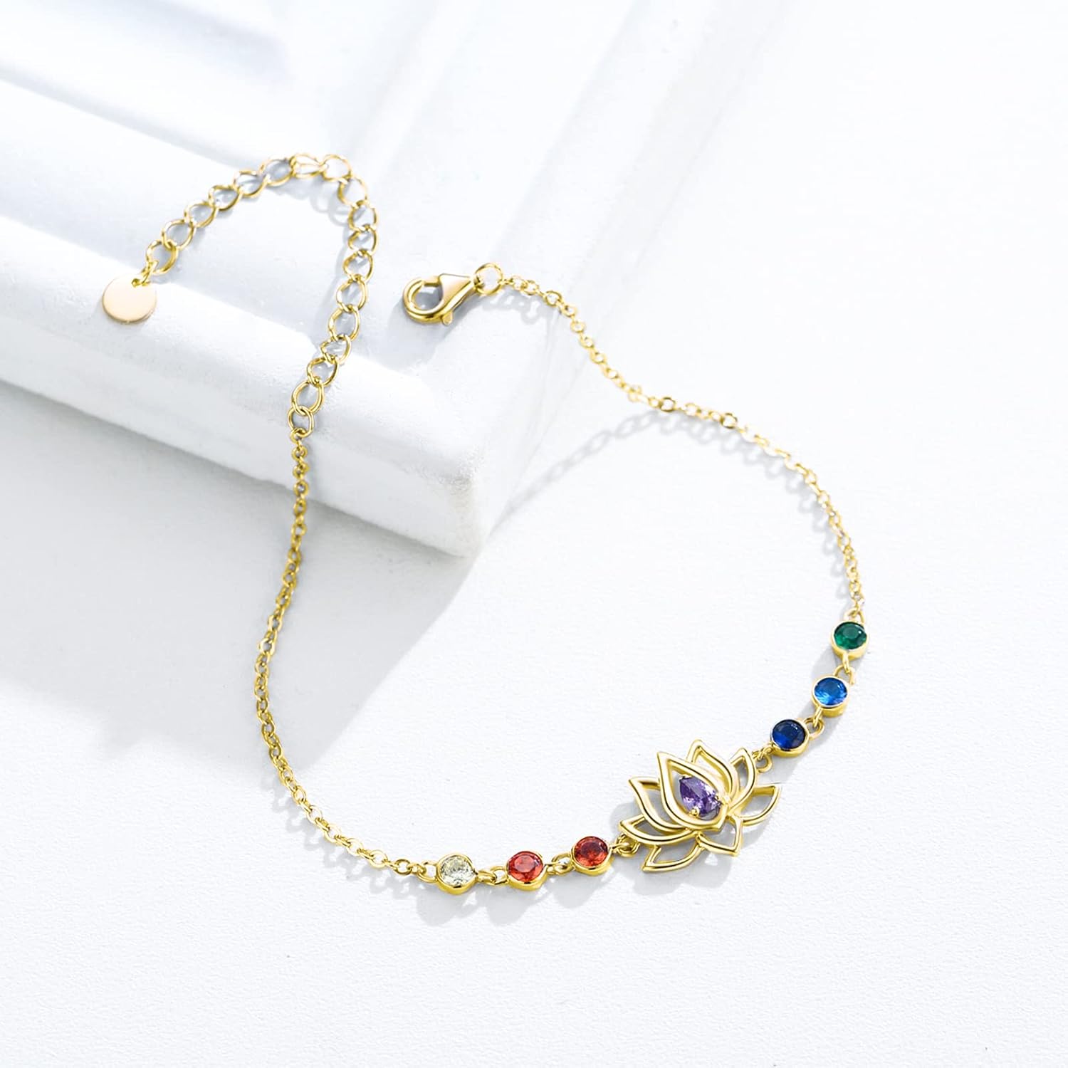 Lotus Bracelet for Women Sterling Silver Lotus Flower Ankle Bracelet Adjustable Bracelet Heal 7 Chakra Good Luck Lotus Bracelet Jewelry Gifts Energy Balance Meditation Yoga Lovers Gifts Mother's Day - Image 3