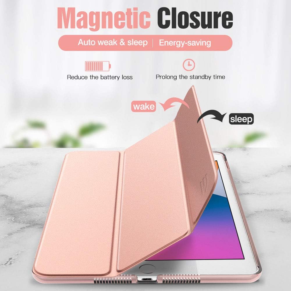 Dadanism iPad 9th/8th/7th Generation Case iPad 10.2 Inch (2021/2020/2019Model) Case, [Shock Absorption] Ultra Slim Lightweight Trifold Stand Smart Cover for iPad 10.2 inch Release Tablet, Rose Gold