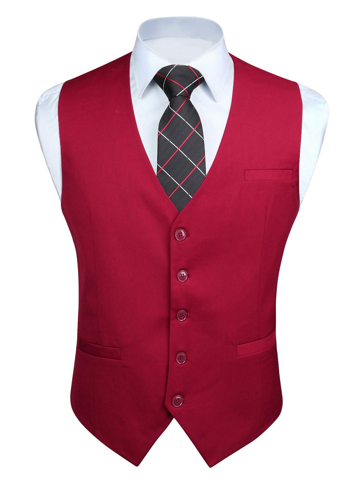 hisdern Men's Suit Vest Business Formal Dress Waistcoat Vest with 3 Pockets for Suit or Tuxedo, Burgundy, Medium-picture-34