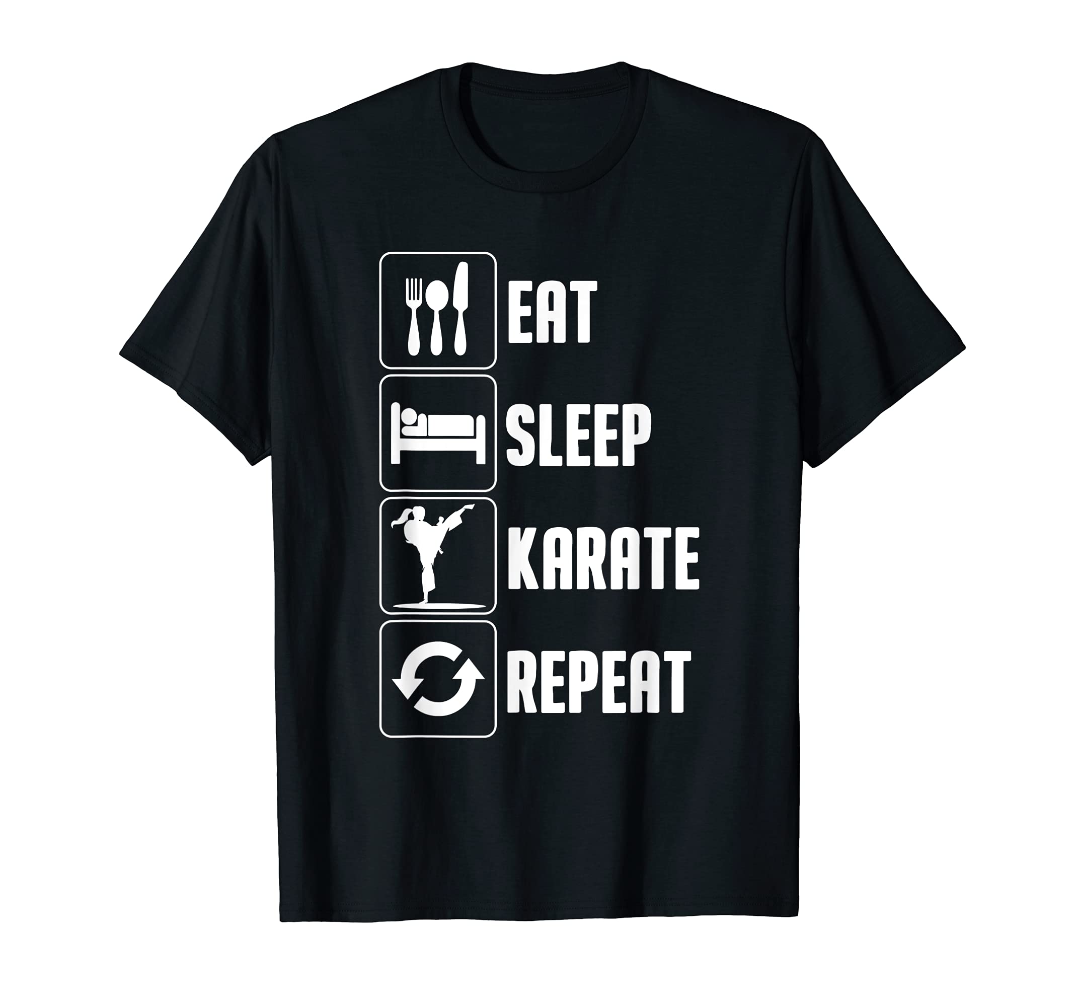 Karate Gift For Instructors Sports Karate LoversFunny Karate Design For Men Women Eat Sleep Karate Repeat T-ShirtOEKO-TEX STANDARD 100