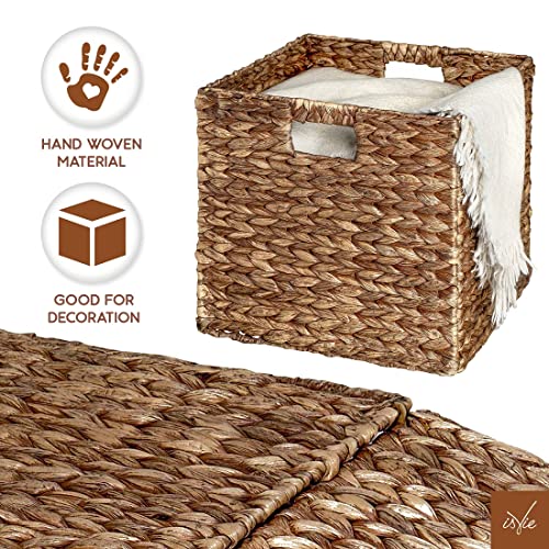 IsVie Woven Hyacinth Storage Baskets 4 Pack, Rectangle Storage Container Organizer Baskets with Built-in Handles Home Organizing Laundry Organizer Cube Baskets (Brown, Set of 4) - Thumbnail 5