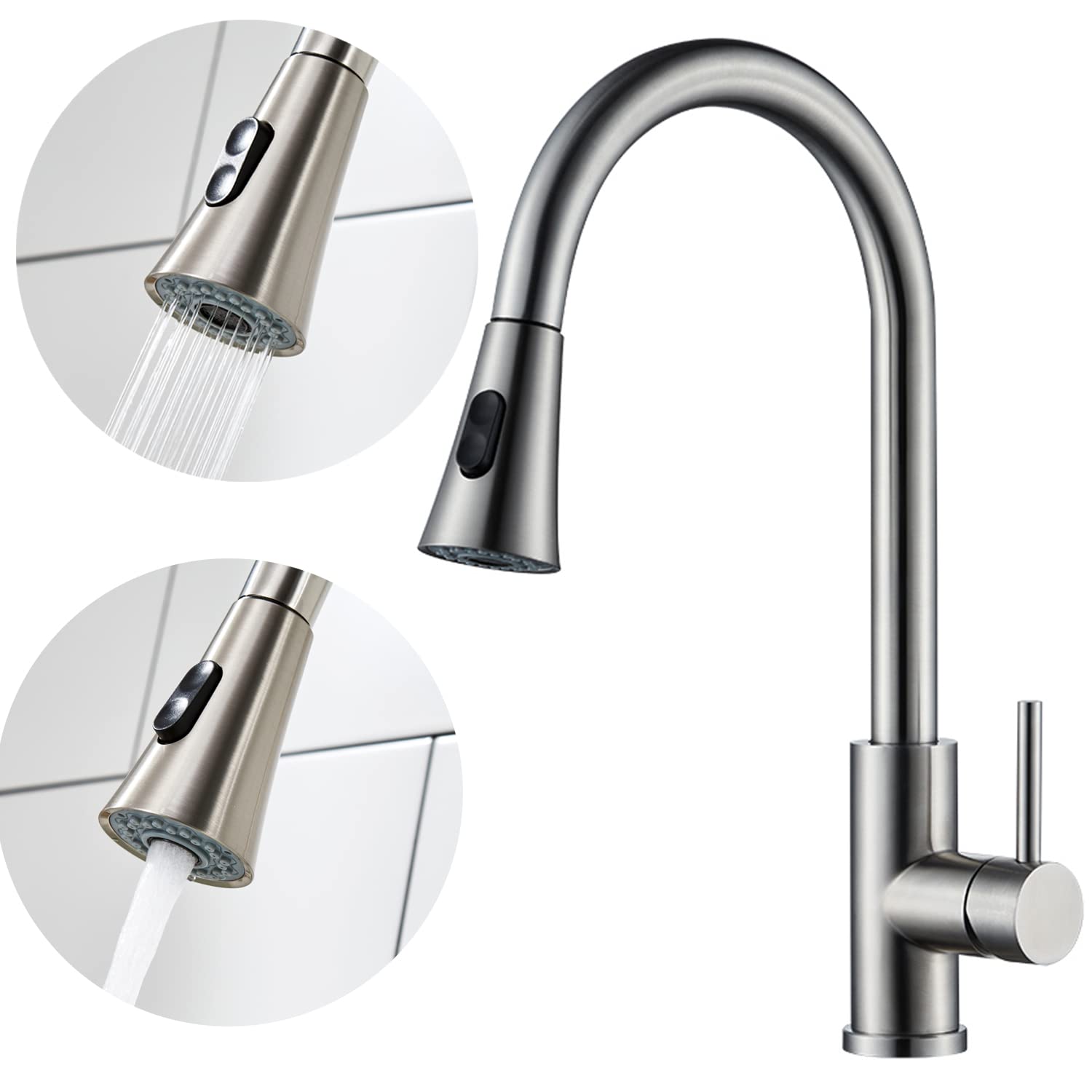 Fashion Home Kitchen Faucet with Pull Down Sprayer, Kitchen Sink Faucet Single Handle, Kitchen Faucet Brushed Nickel Utility Sink Faucet for Laundry Sink Stainless Steel Brushed Nickel