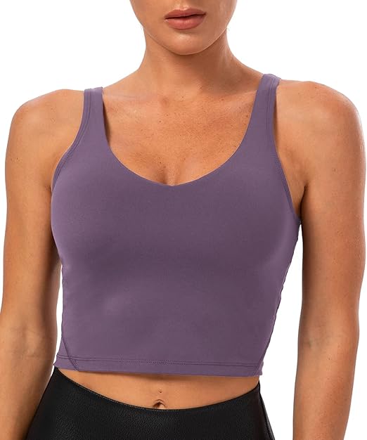 Lavento Women's Longline Sports Bra Naked Feeling Yoga Crop Tank Top