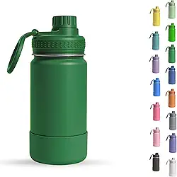 Garrafa Térmica Infantil - 350ml, Aço Inox 304 Parede Dupla de Isolamento 24horas Gelado, Tampa Rosca De Segurança, Anti Vazamento, Base Silicone AntiDerrapante, BPA Free (Verde Floresta)