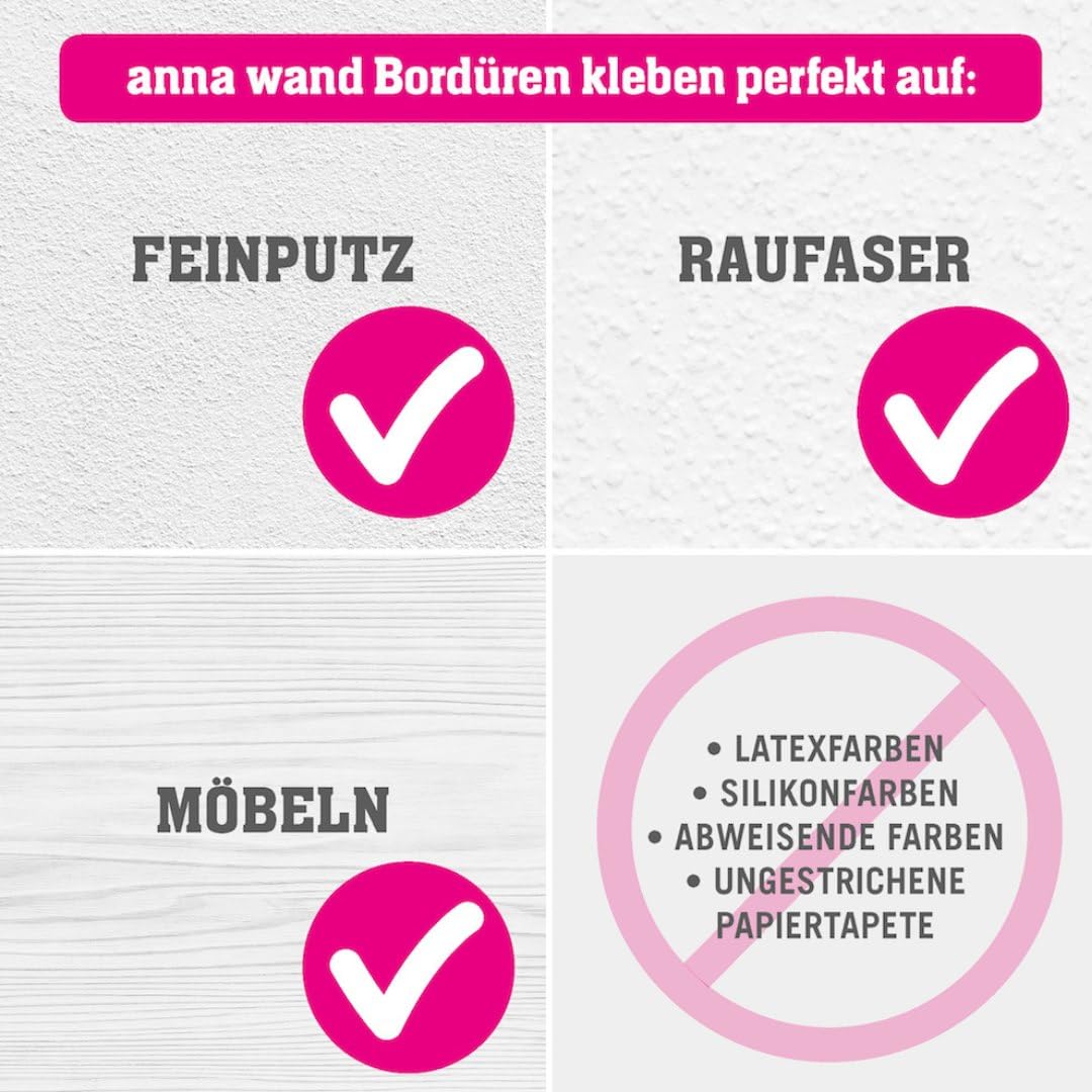 Anna Wand Kinderzimmer Bordüre selbstklebend I Made in Germany I Tapetenbordüre 450 x 11,5 cm I Wandtattoo Mädchen & Junge I DINOSAURIER Schiefer