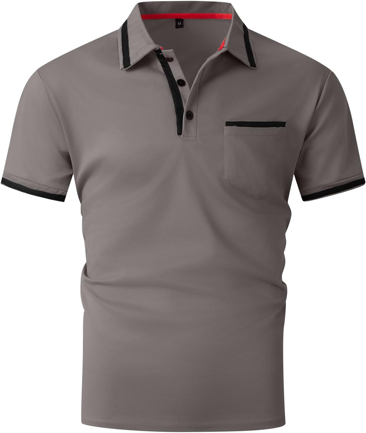 Mens Polo Shirts Casual Short Sleeve Athletic T-Shirts Classic Contrast Collar Shirt with Pocket