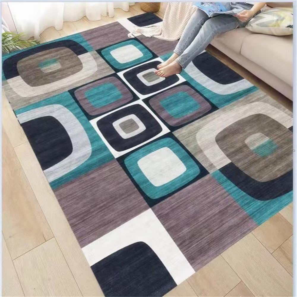 Tapis chambre fille bleu géométrique 160x200 cm pour créer un coin lecture doux
