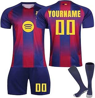 FCB Barcelona Camiseta de Fútbol Personalizadas para Hombres y Niño, equipación Fútbol DIY Nombre Número con Conjunto Top Pantalón Corto y Calcetines