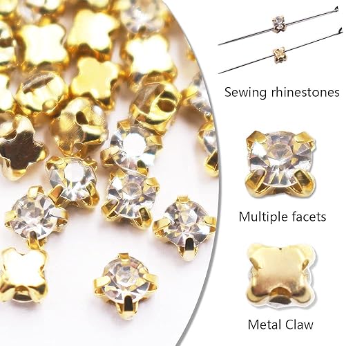 Miniatura 8 de 1250 cuentas de diamantes de imitación dorados de 0.157 pulgadas (0.157 in), piedras de cristal brillantes, para coser en ropa, accesorios de