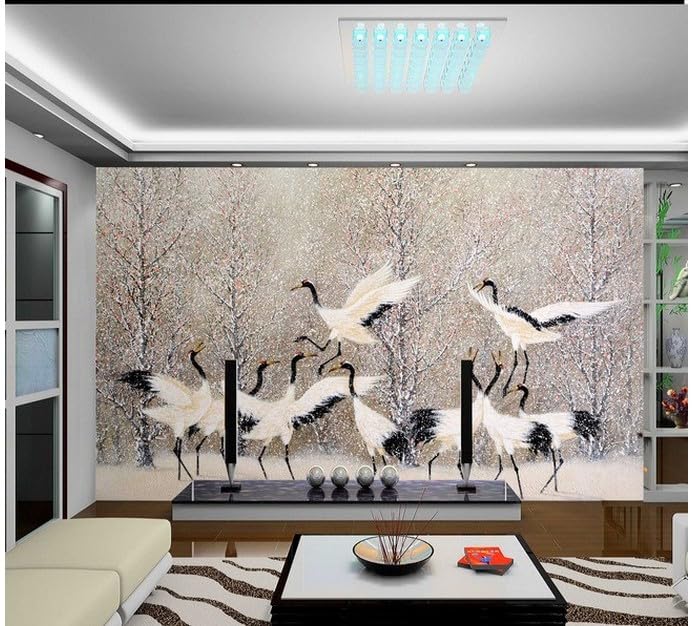 Papier peint panoramique intissé moderne 3d grue rouge salon 250x175