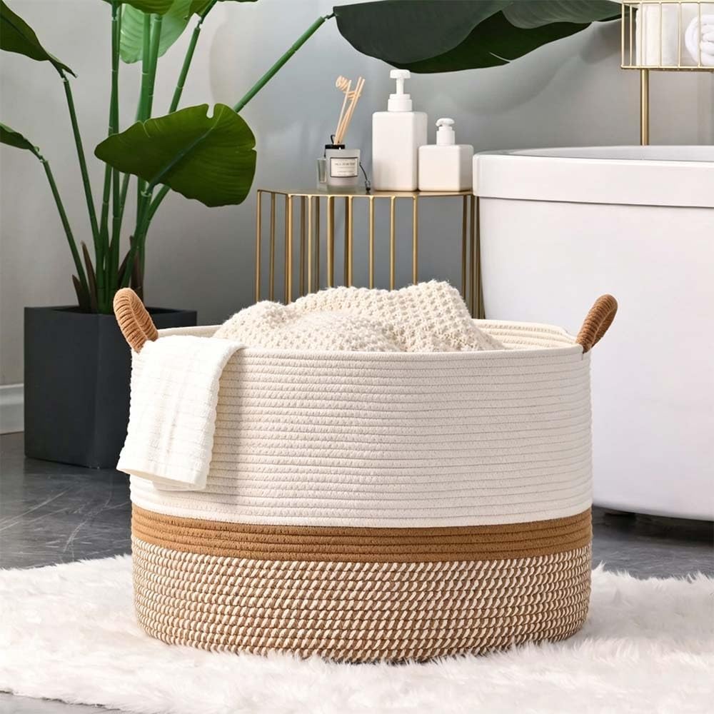 Großer Korb aus Baumwollseil, gewebt, für Babywäsche, Deckenkorb für Heimdekoration, Wohnzimmer, Kinderzimmer, Spielzeug-Aufbewahrungskörbe für Kinder, Jungen und Mädchen, 55 x 33 cm(3)