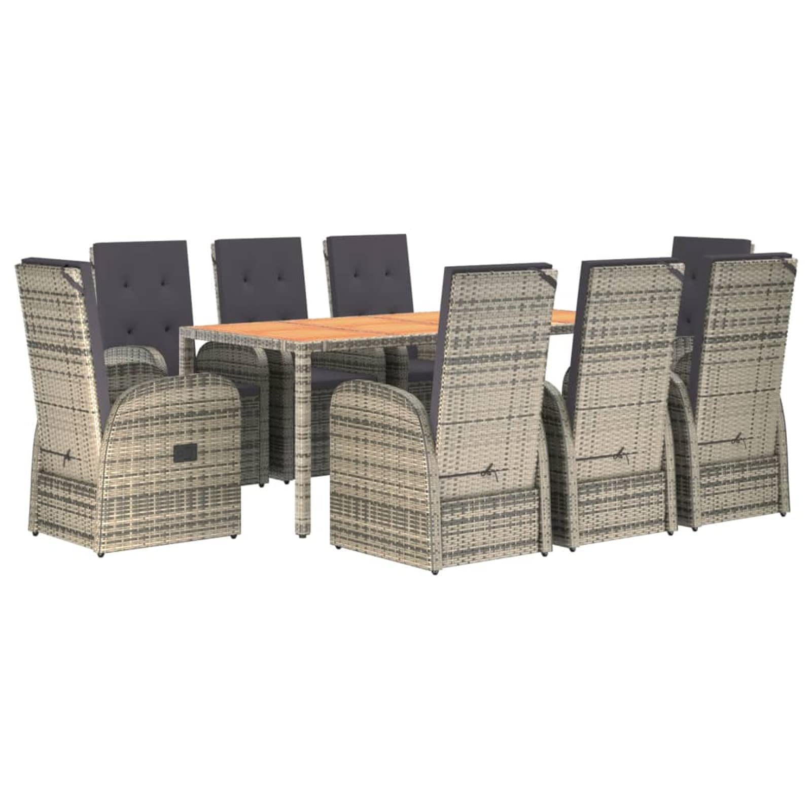 IKAYAA Gartenmöbel Set 8 Verstellbare Hochlehner Stühlen mit Tisch Garten sitzgruppe 8 Personen Sitzgruppe Outdoor wetterfest Rattan Sitzgruppe 8 personen-Grau-9-tlg