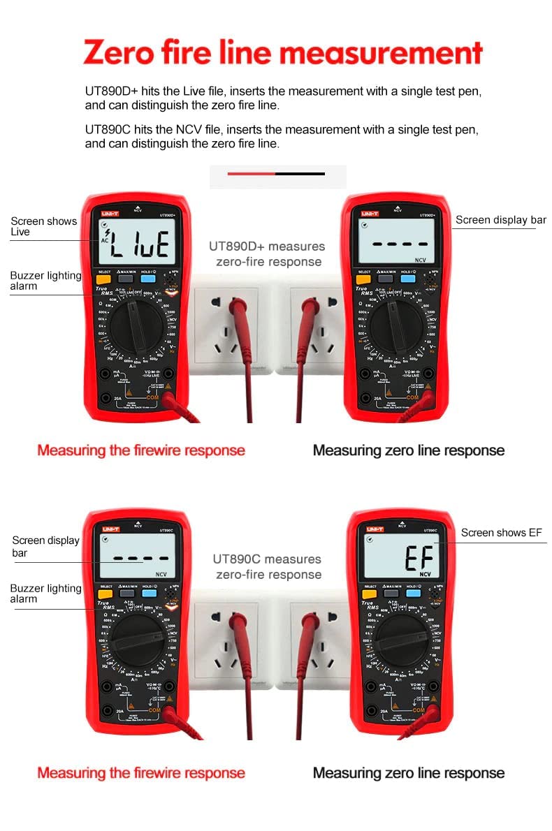 UNI-T UT890D+ Digital Multimeter Tester True RMS 6000 Counts Live Test Volt Ohm Meter, Voltage AC DC Current Amp Capacitor Tester hFE Diode Continuity NCV for Automotive HVAC…