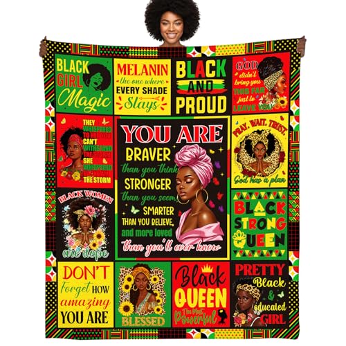 Poekuao Birthday Gifts for Black Women, African American Girl Positive Throw Blanket, Afro Gifts...