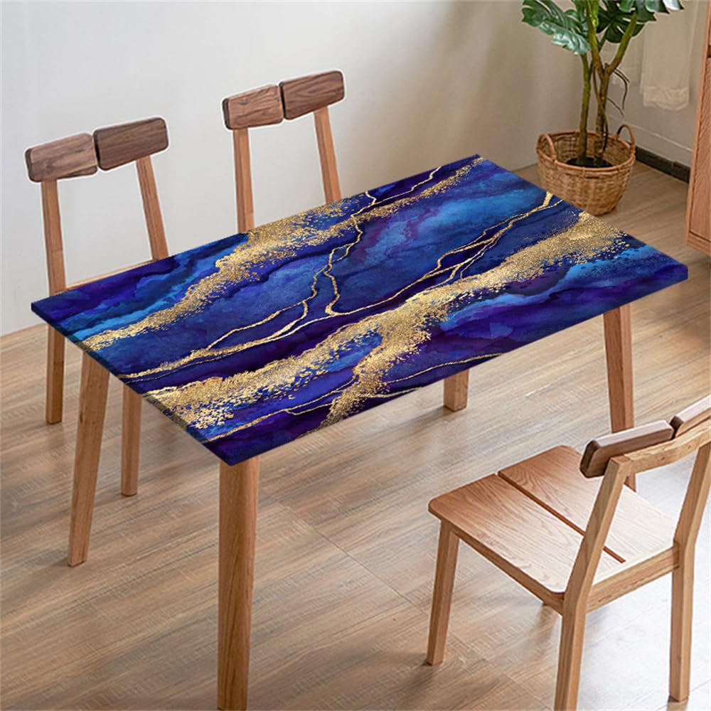 FANSU Tablecloth Picnic Covers Tablecloth Elastic Fitted Table Cloth Waterproof Classic Marble Tablecloths Rectangle Square for Outdoor Camping Indoor Party Decoration (100x100cm,Royal Blue)