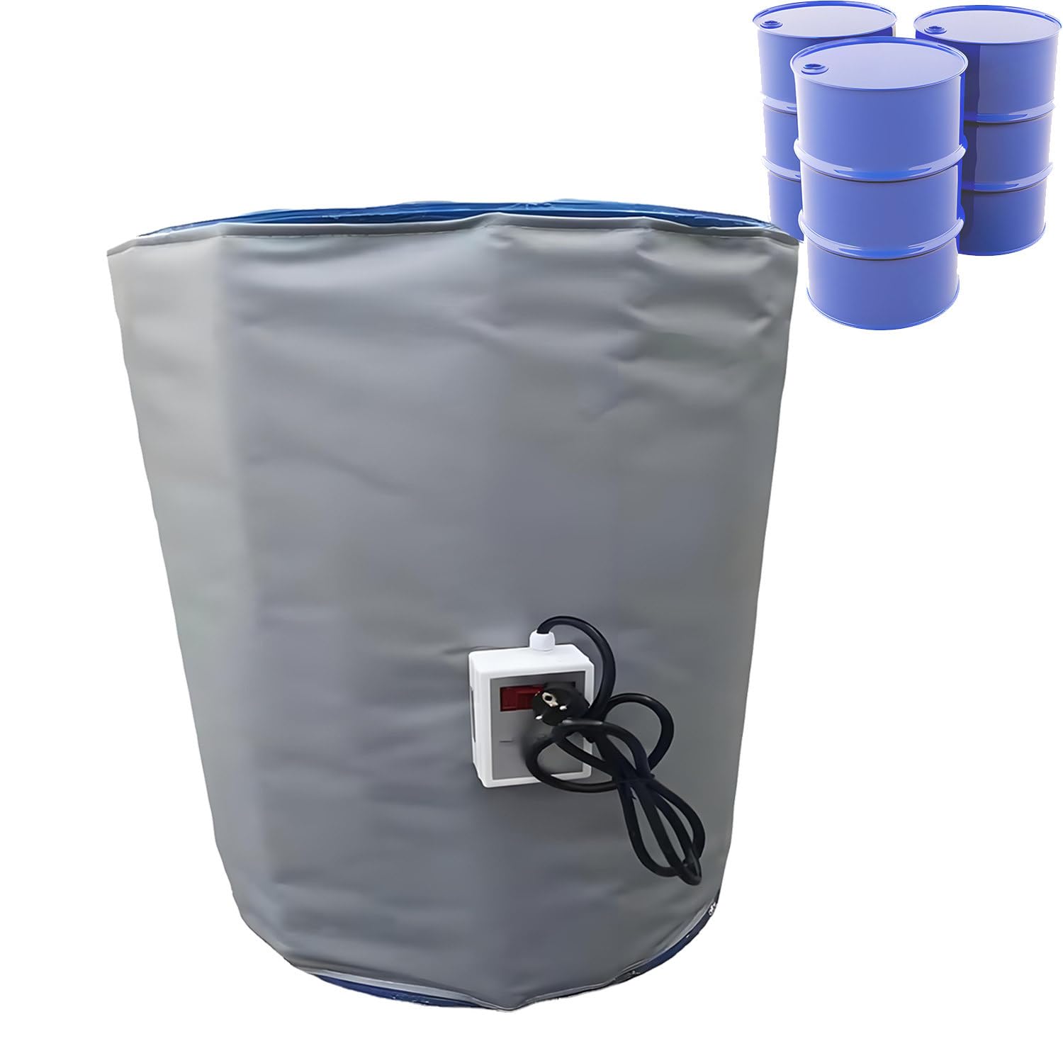 Nakładka grzewcza do beczek, mata grzewcza do beczek IBC, regulator temperatury, wodoodporne materiały izolacyjne, do plastikowych zbiorników IBC i rur Gray-150℃200L