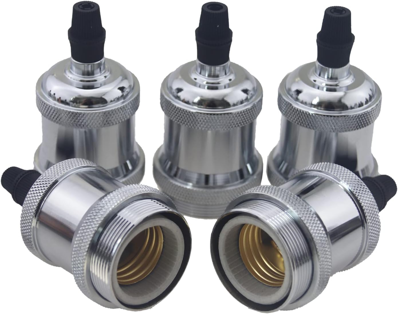 Zevnico 8 Pack E26 E27 Light Sockets, Black Medium Screw Base with