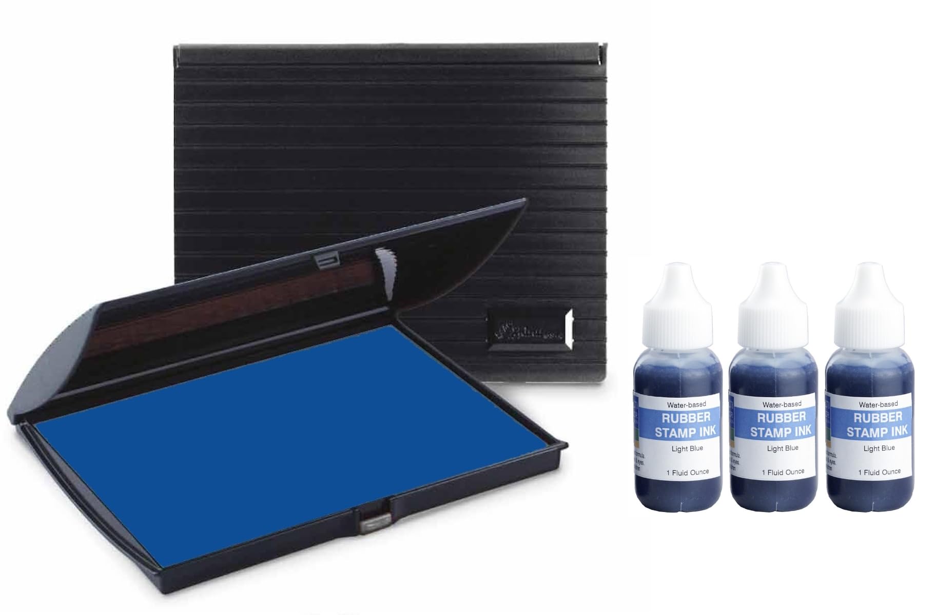 Infusion 3" x 6" Large Stamp Ink Pad for Rubber Stamps, Light Blue Stamp Pad & 3-Pack Ink Refill Bundle