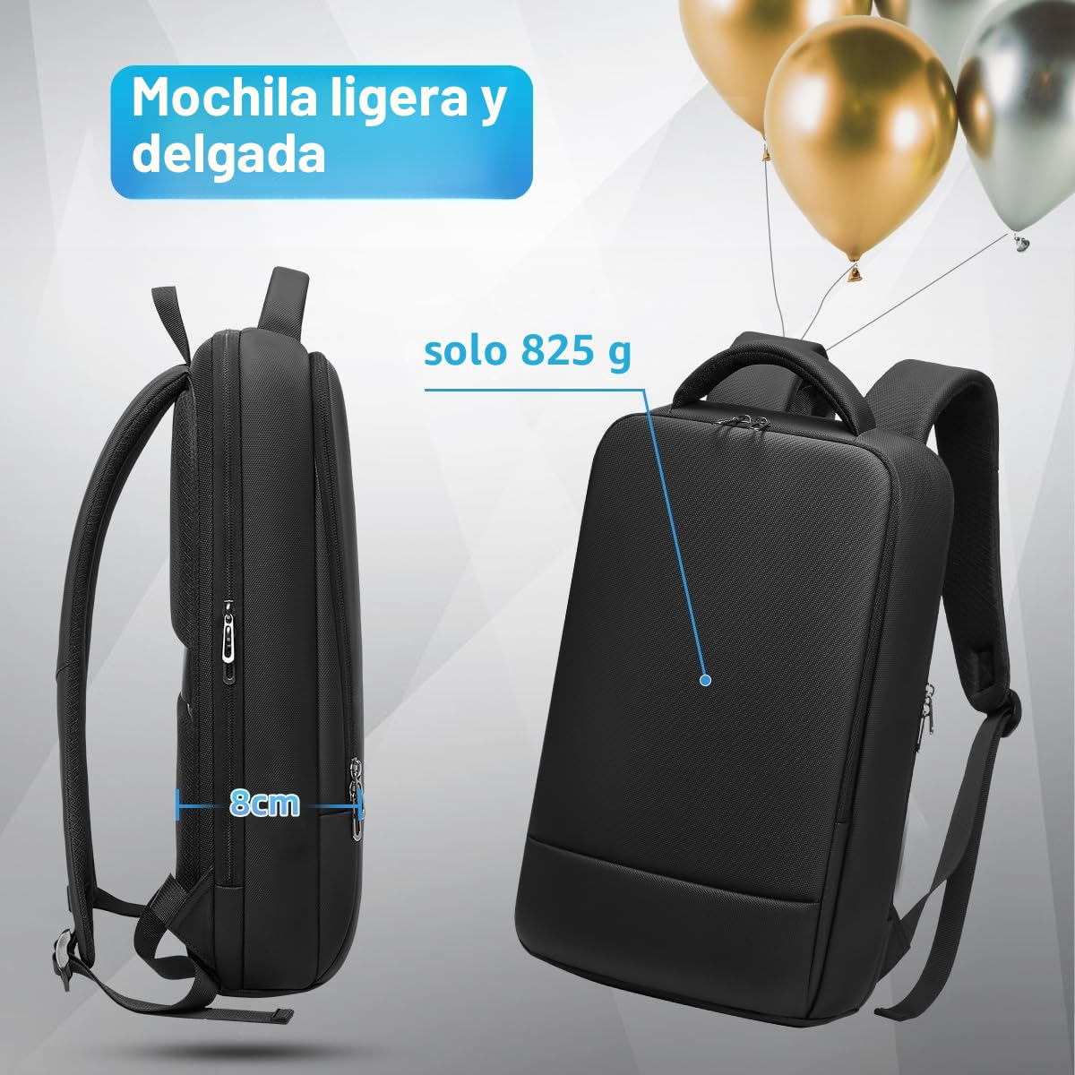 Mochila Portatil 15.6 Pulgadas Mochila Trabajo Hombre Antirrobo Impermeable Bolsa Compacta para Negocios Escuela Oficina Trabajo Exterior-Negro