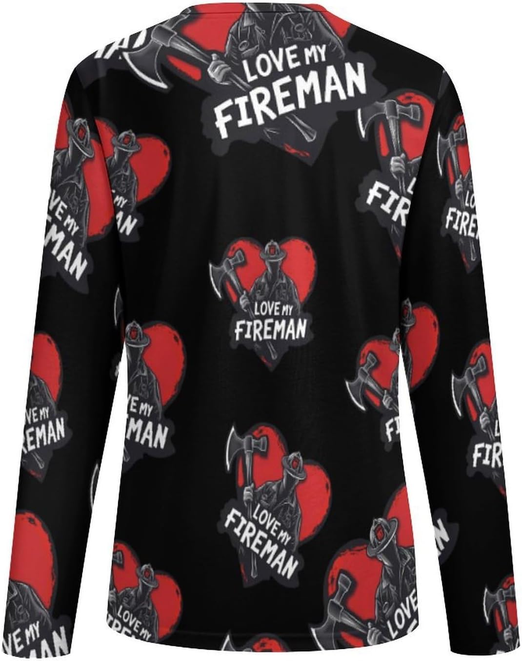 I Love My Fireman Women's Pajama Top Sleepwear Pajamas Sleep T-Shirt Long Sleeve Shirt Crewneck Tee