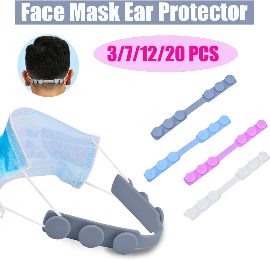 3/7/12/20 Pcs Mask Strap Extender, Adjustable Comfortable Anti-Tightening Mask Holder Hook Ear Strap Accessories Ear Grips Extension Mask Buckle Ear Pain Relieved 4 Colors Random (3 PCS)