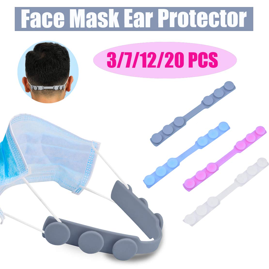 3/7/12/20 Pcs Mask Strap Extender, Adjustable Comfortable Anti-Tightening Mask Holder Hook Ear Strap Accessories Ear Grips Extension Mask Buckle Ear Pain Relieved 4 Colors Random (3 PCS)
