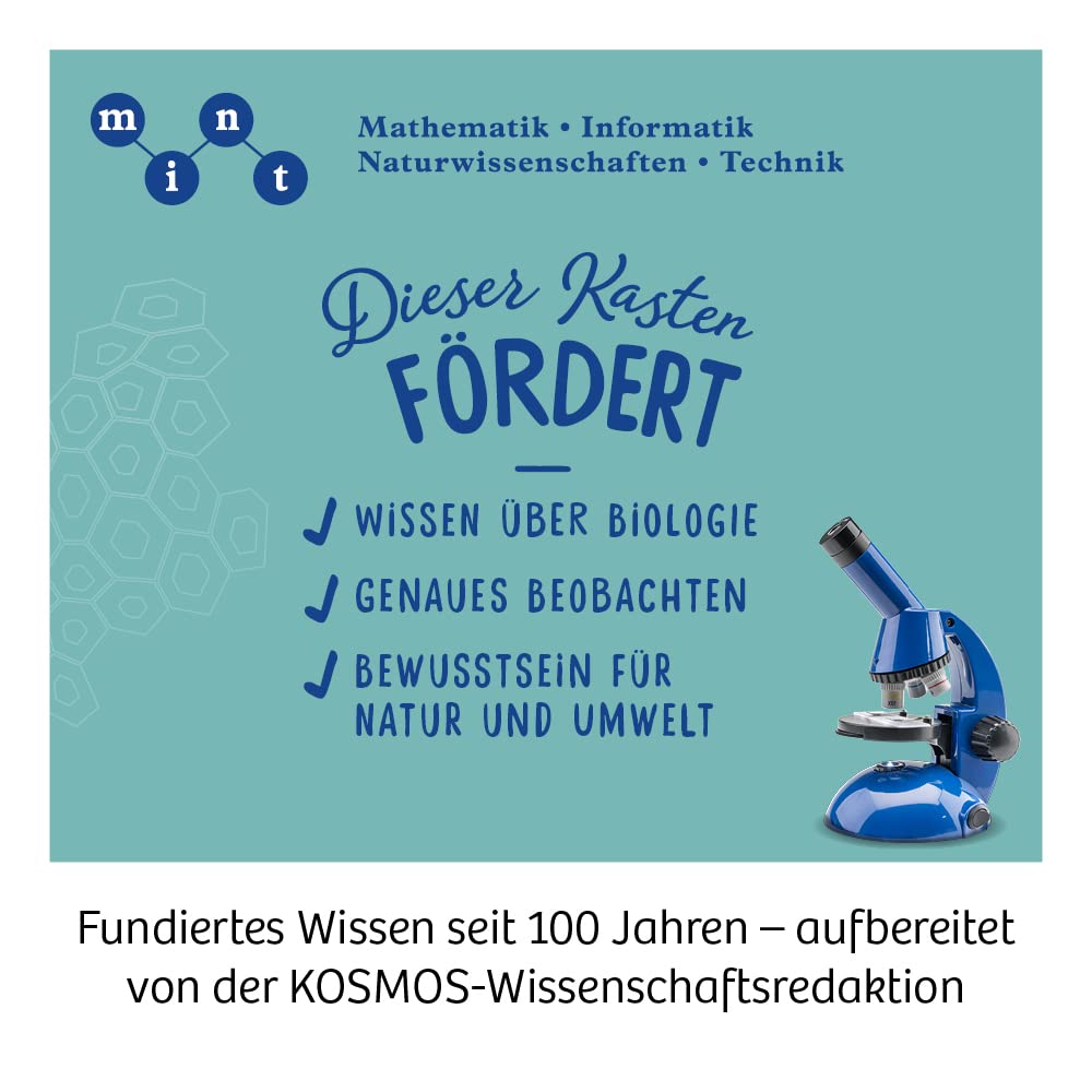 KOSMOS 616984 Entdecker-Mikroskop, Präparate vergrößern und Naturwissenschaften entdecken, Experimentierkasten mit mehrsprachiger Anleitung (DE, EN, FR, IT, ES, NL), ab 8 Jahren, MINT Spielzeug