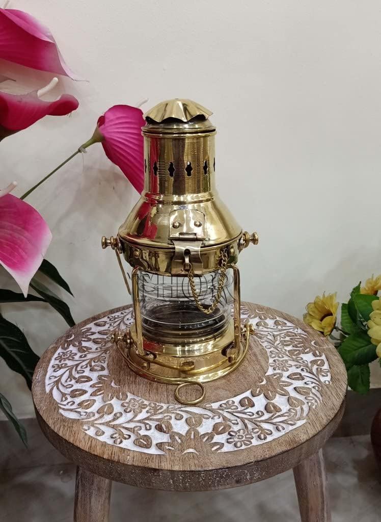 Nautical Brass Lantern Oil Lamp -Decorative Hanging Lantern- Marine Ship Lamp -Vintage Brass Oil Lamp Maritime Ship Boat Lanterns Rustic Vintage Home Decor Gifts