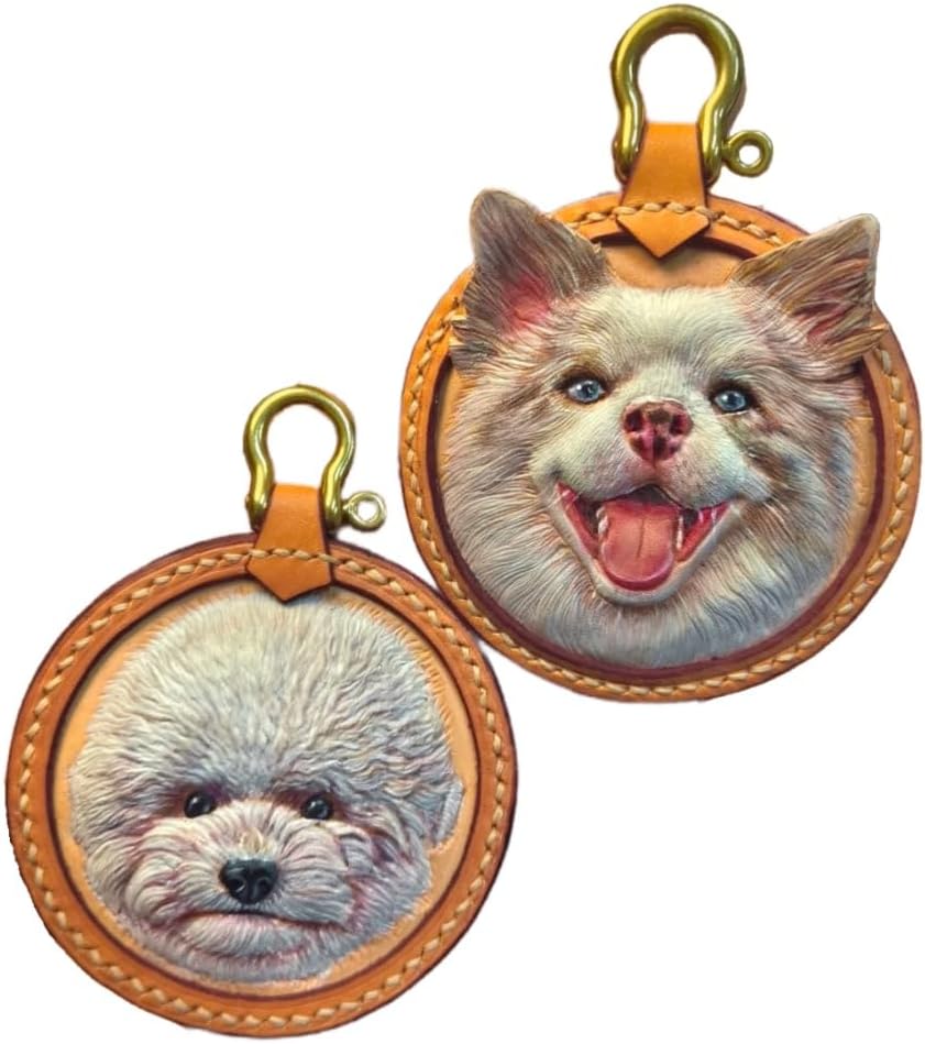 Handmade Leather Pet Keychain, Hand-carved and Colored Commemorative Gift, Leather Pet Souvenir