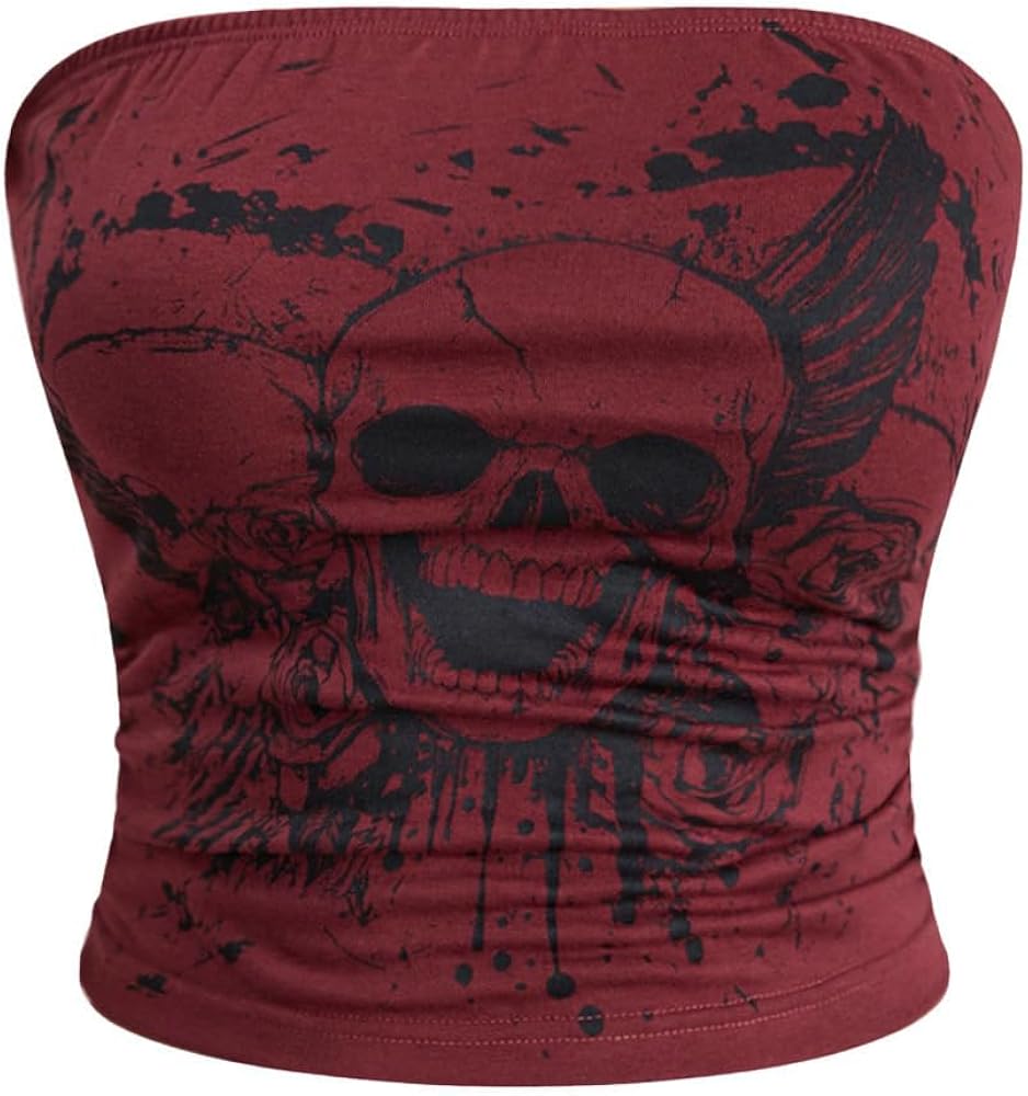 Floerns Women's Goth Skull Print Strapless Tube Y2k Sleeveless