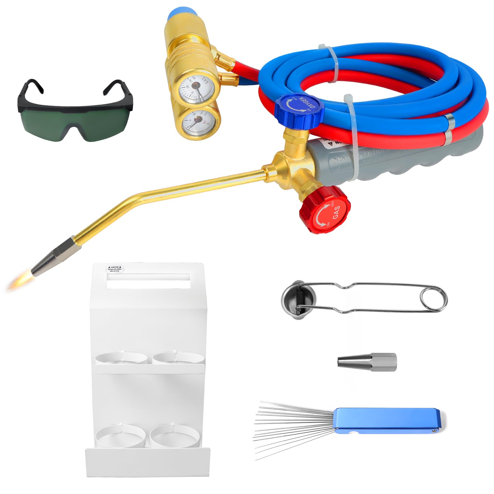 Brazing Torch Kit for MAPP Gas &amp; Propane, Brass &amp; Stainless Steel Cutting Torch Kit with Dual Pressure Meters &amp; Metal Case, Welding Torch Set for Soldering, Jewelry, HVAC, Glass Blowing