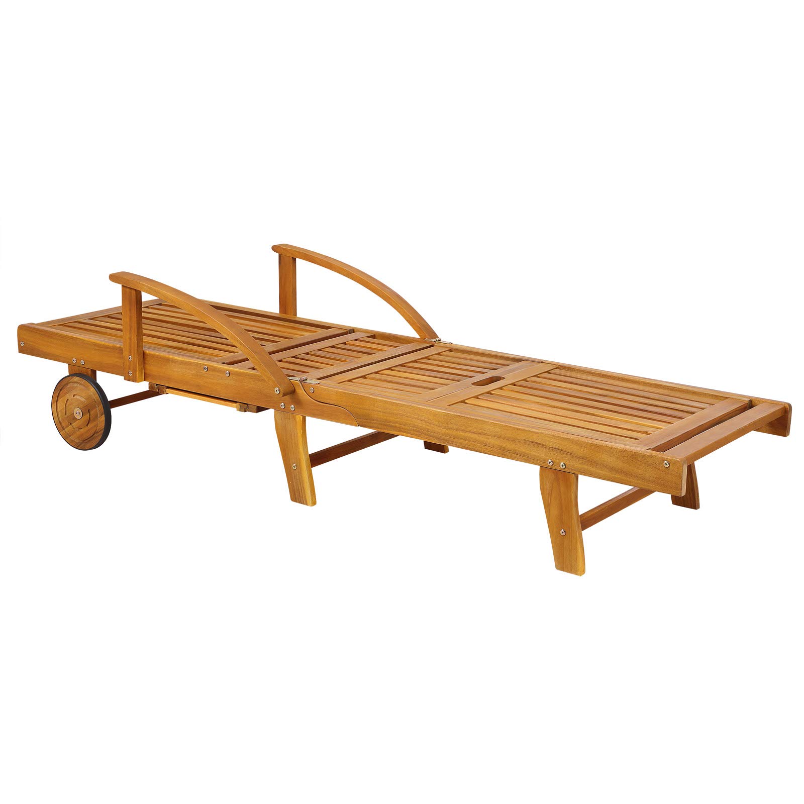 CASARIA® 2x Tumbonas Plegables Exterior Madera Acacia Silla Reclinable Jardín Respaldo Ajustable Reposabrazos Mesa Extensible 2 Ruedas Resistente Intemperie Carga 160Kg