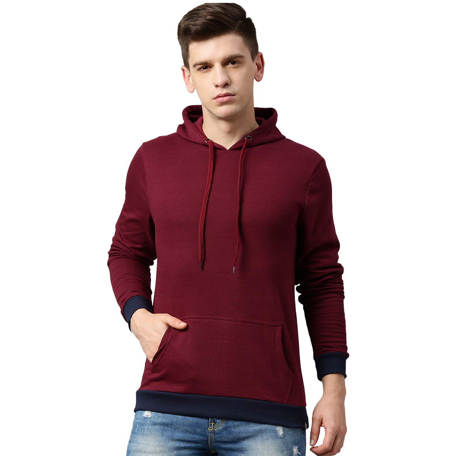 Urbano Fashion Men's Solid Cotton Hooded Sweatshirt