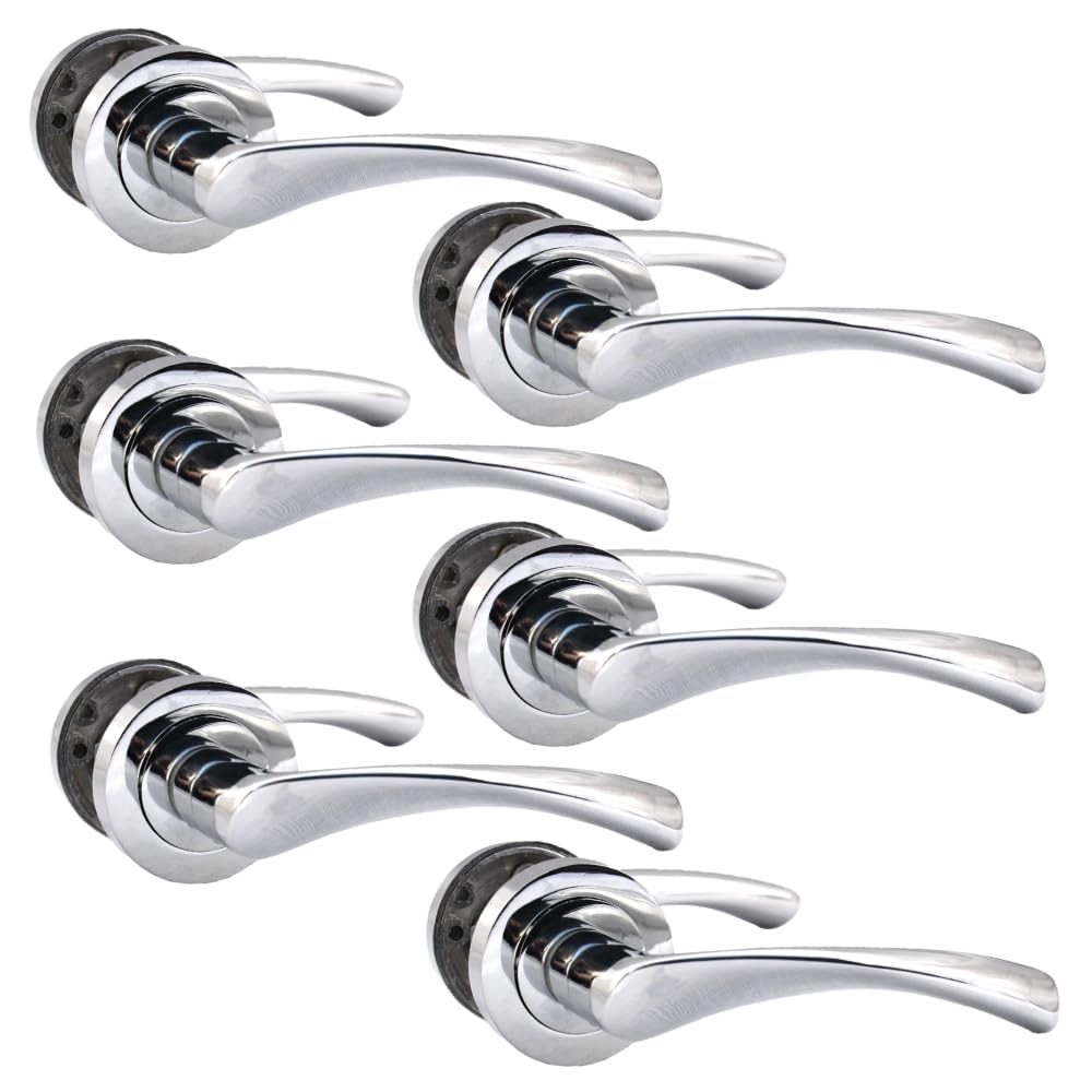 Epsom Door Handle Internal Polished Chrome Twist Door Handle Set, Interior Latch Lever on Rose, Door Latch Chrome, Door Handle Latch, Privacy Lockable Handle for Bathroom, Bedroom, Front Door 6 Set