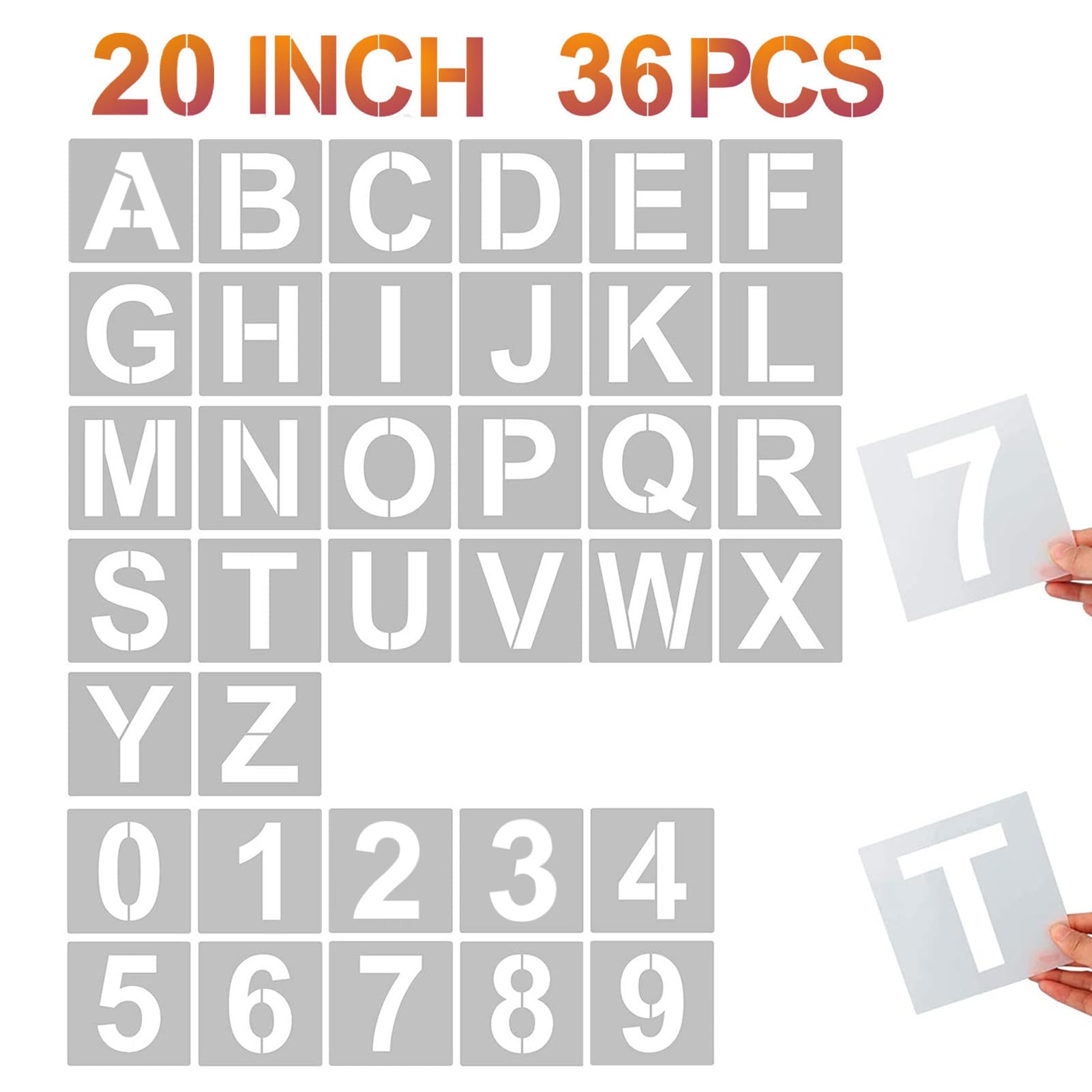 20 Inch Letter Stencils and Numbers, 36 Pcs Alphabet Art Craft Stencils, Reusable Plastic Art Craft Stencils for Wood, Wall, Fabric, Rock, Signage, DIY Art Projects (20 Inch)