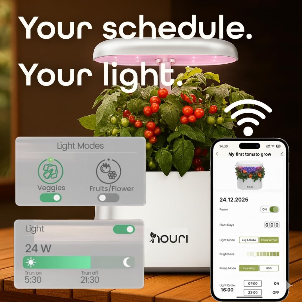 Nouri Hydroponics Growing System, 5 pod APP Smart Indoor Herb Garden Kit with LED Grow Lights, Hydroponic Herb Garden Indoor for Plant Lovers, Gardeners, Kitchen, Lettuce Seeds Included