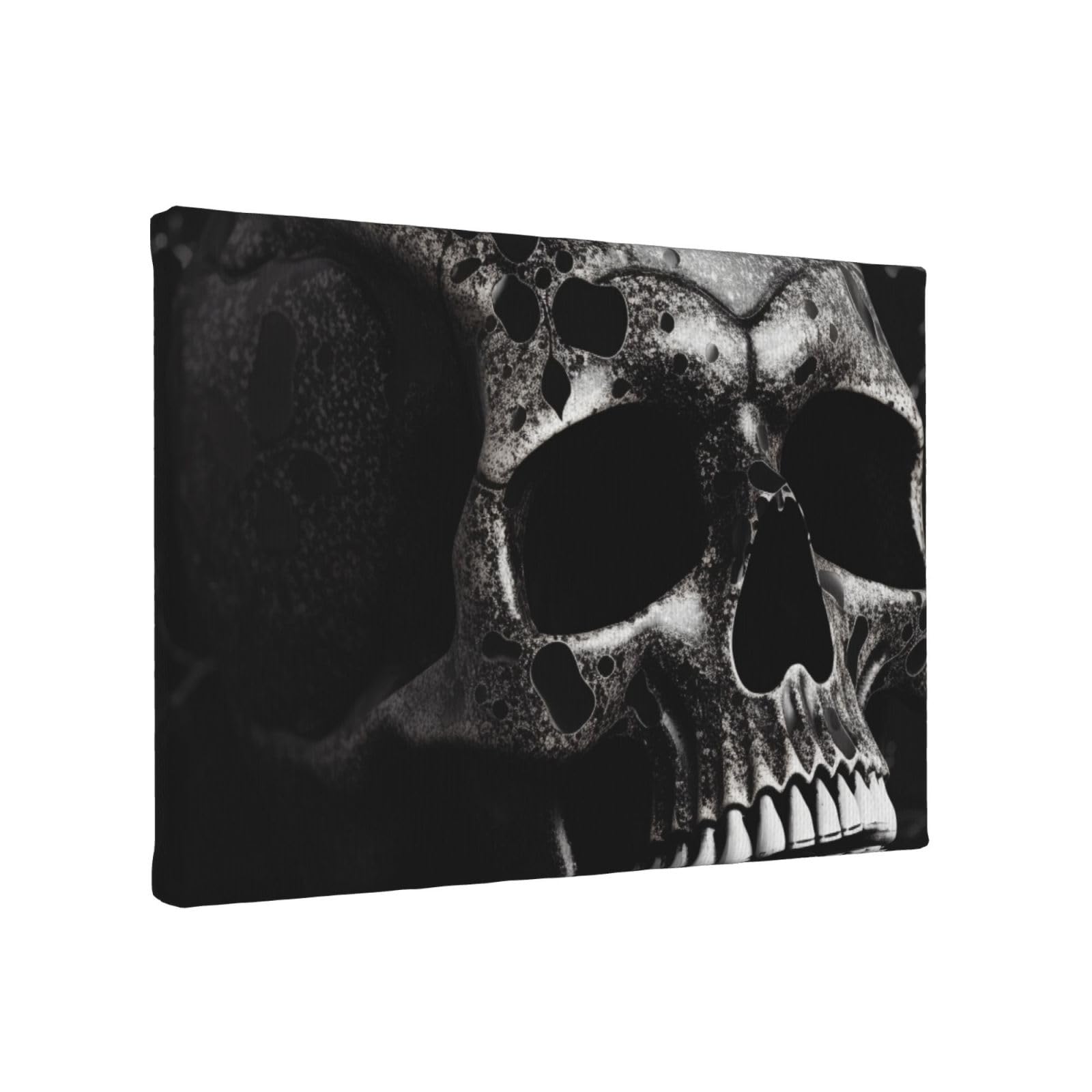 YKLJG black skull Printed Wall Art Canvas Painting 30x20 CM Wooden Framed Picture Painting Artwork Prints for Bedroom Kitchen Home Office Decor