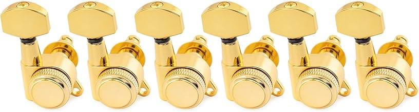 Musiclily Pro 6 In-line Tuning Pegs Locking 18:1 Ratio Locking Machine Heads with Button Hex Screw 45° for Electric Guitar Strat Tele, Gold