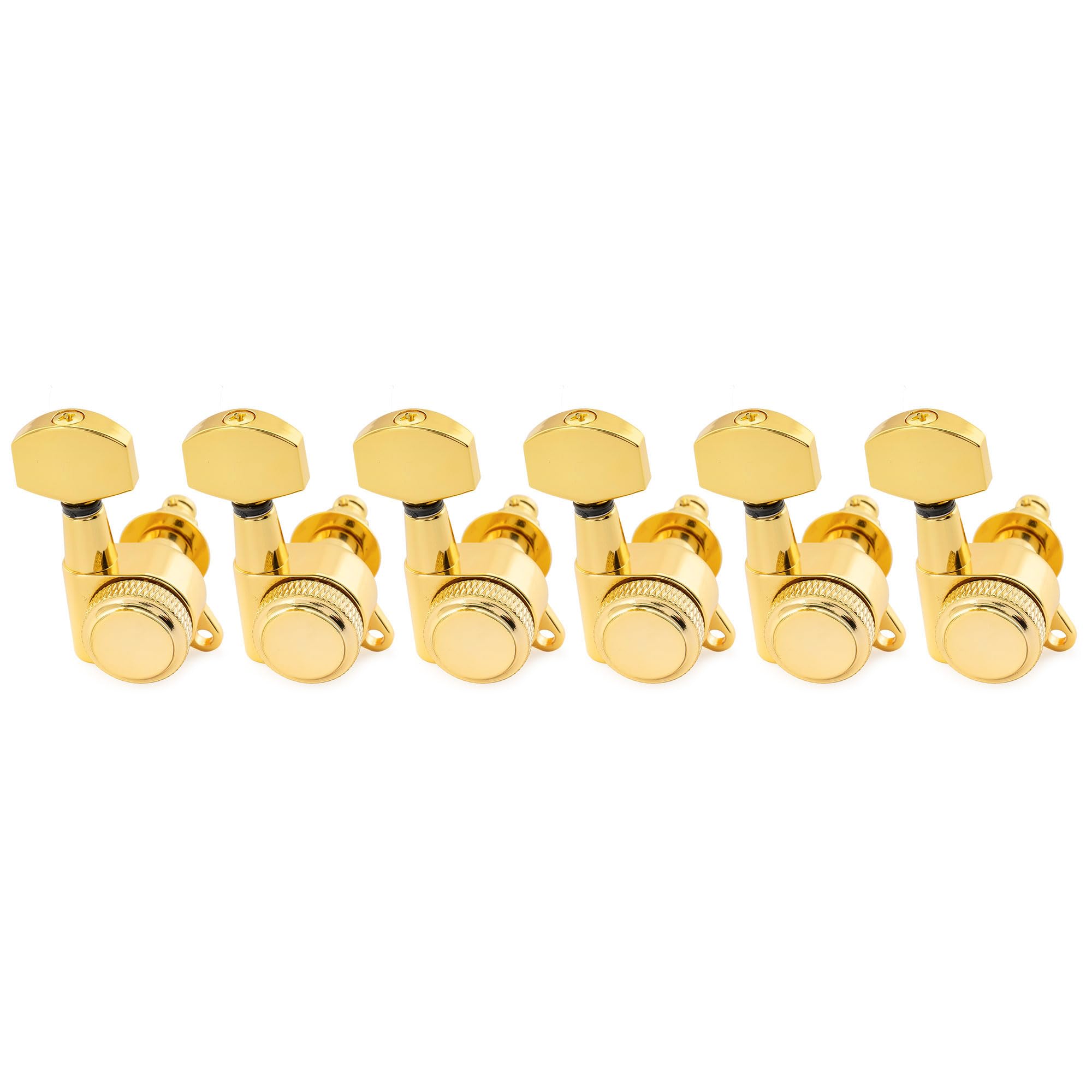 Musiclily Pro 6 en línea Clavijas de Afinación Bloqueo 18:1 Ratio Clavijeros Bloqueantes con Botón Hex Tornillo 45° para Guitarra Eléctrica tipo Strat Tele, Dorado