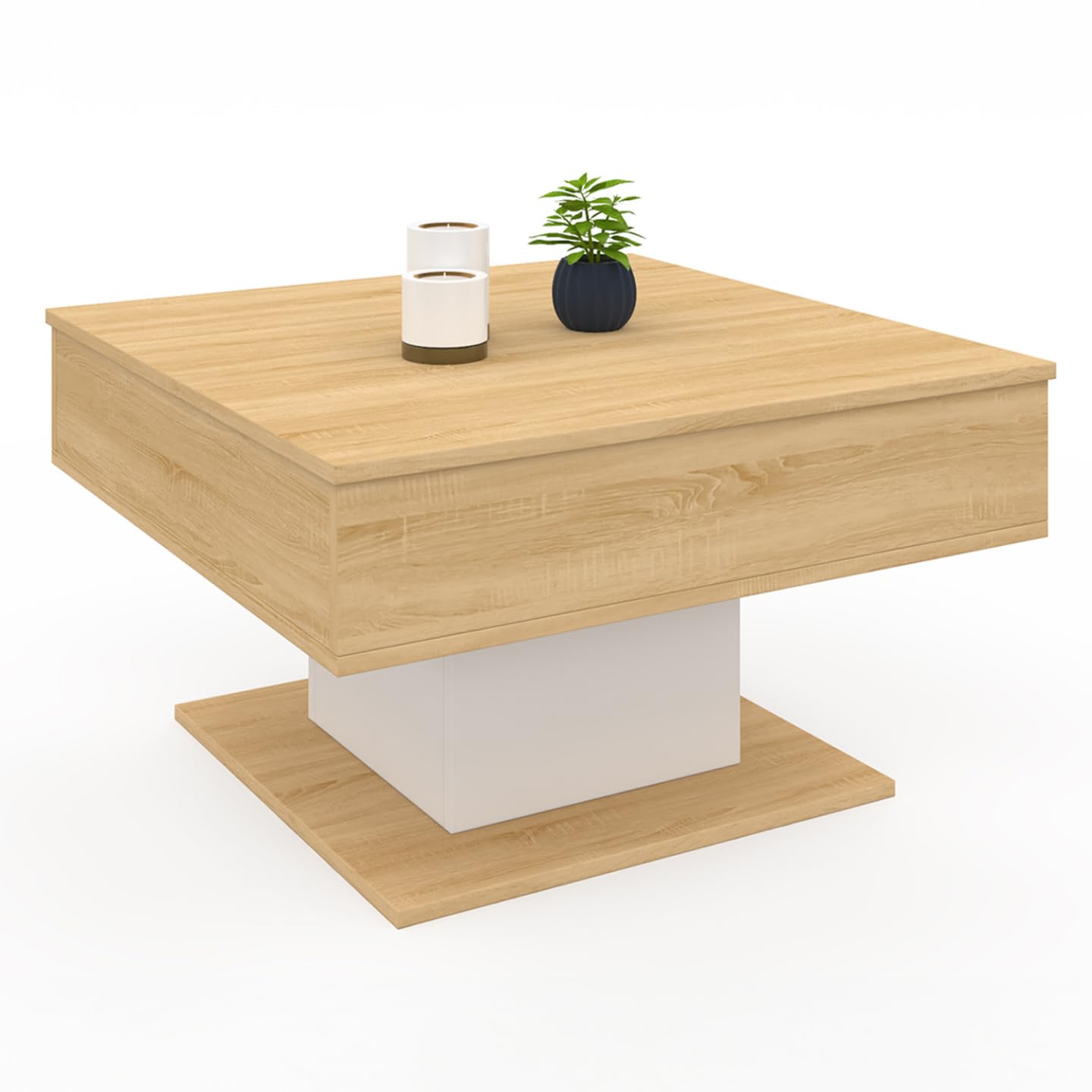 IDMarket - Mesa baja, con tablero desplegable, Eden, cuadrada, madera y blanco