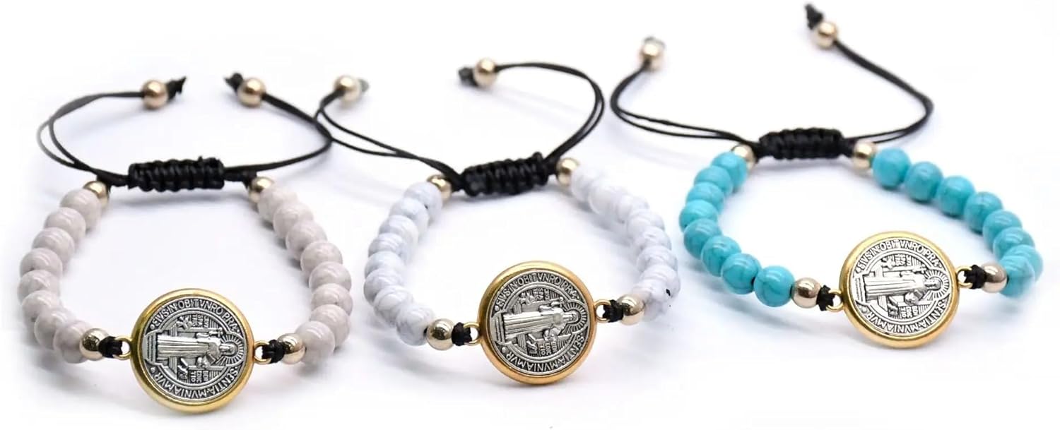 925 Sterling Silver San Benito Bracelet For Women And Men, Catholic Beaded St Benedict Bracelet, Cross Beads St Benedict Rosary Bracelets Prayer Beads Adjustable