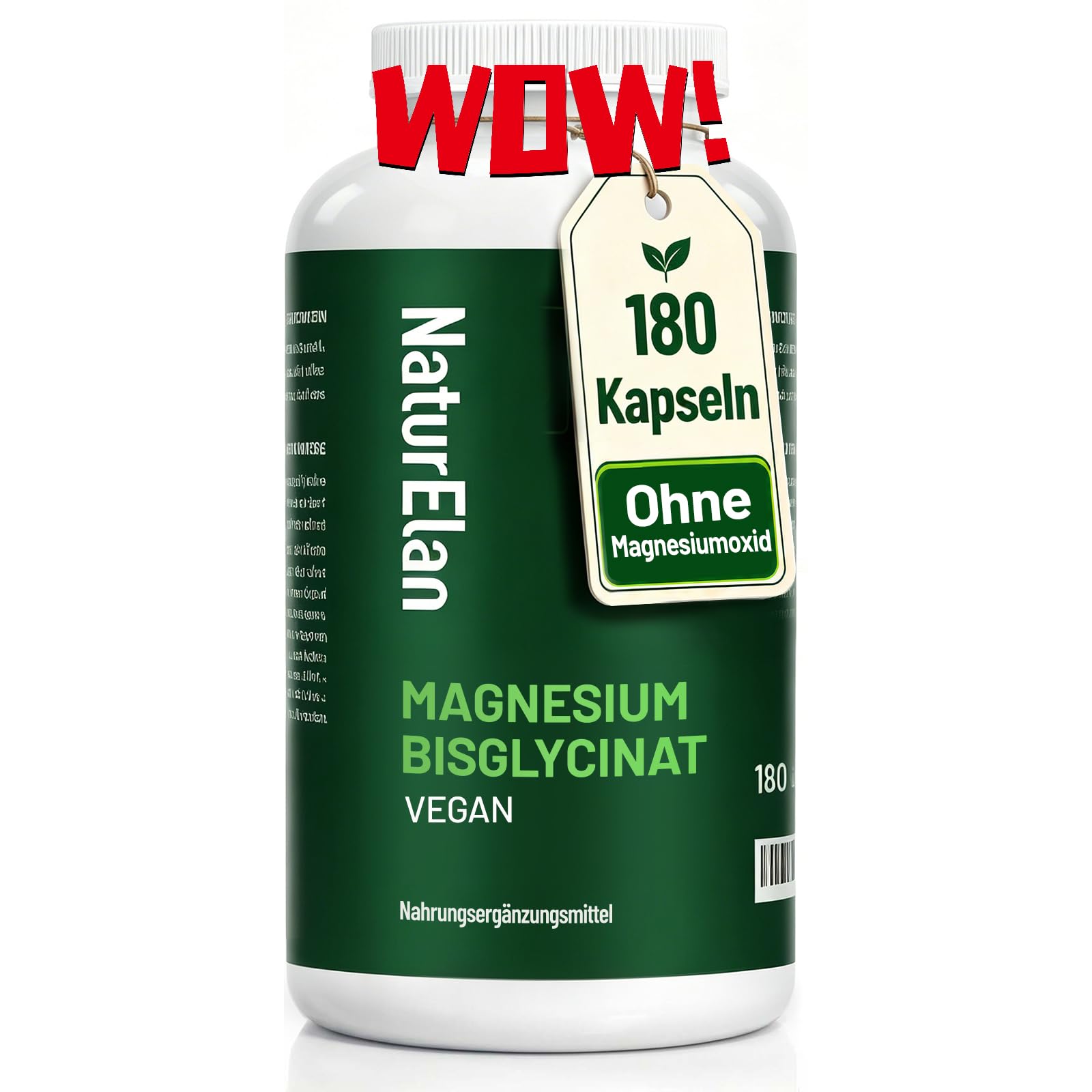Magnesium Bisglycinat Hochdosiert - 300mg Magnesium pro Tagesdosis, Vegan | 180 Kapseln, Laborgeprüft, Premium: Chelatiertes Magnesiumglycinat