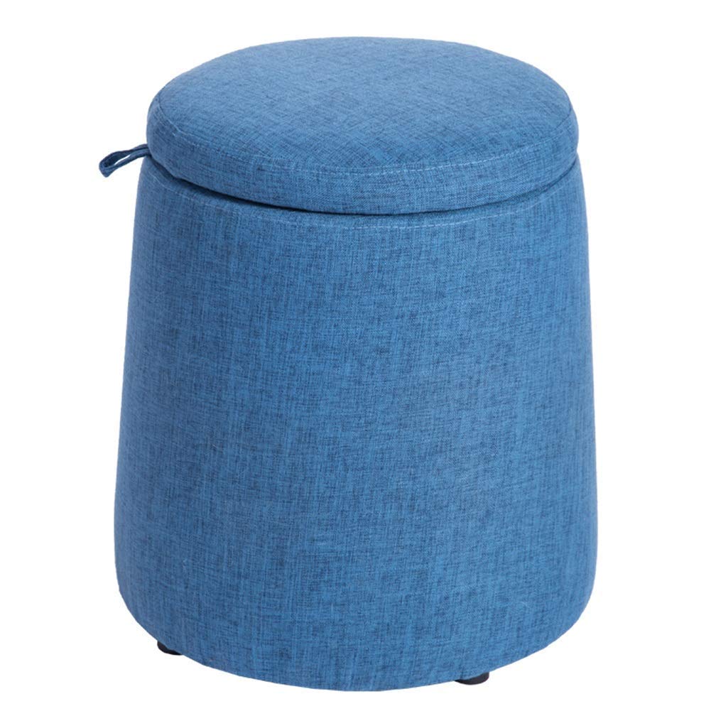 Ottoman coffre de rangement cylindrique en coton lin rouge 42x36x46cm