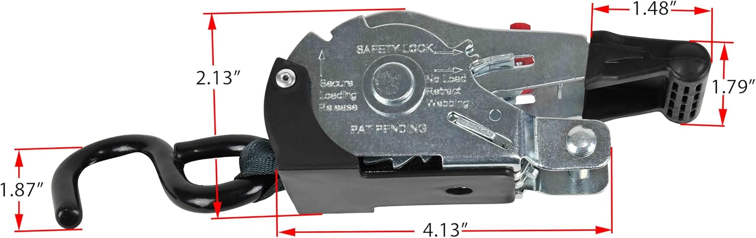 Mytee Products 4 Pack 1'' x 10' Bolt on Retractable Ratchet Straps for Cargo - Coated S Hook Auto Retract Ratchet Straps - Self Ratcheting Strap for Boat Tie Down to Trailer & Jet Ski, ATVs, Bikes - Image 4